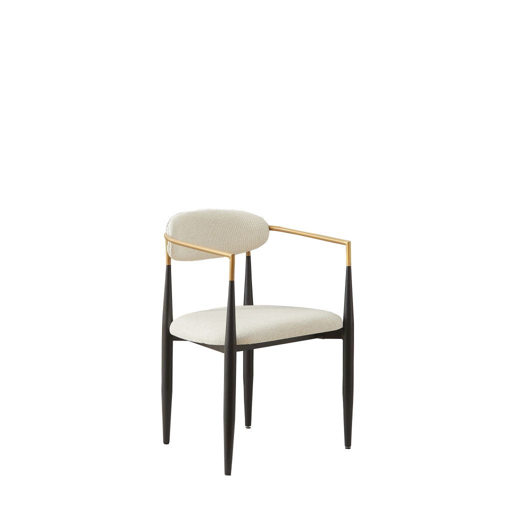 Sedia da pranzo set da 2 con piedini regolabili e braccioli, in Tessuto e Metallo Beige Nero Oro