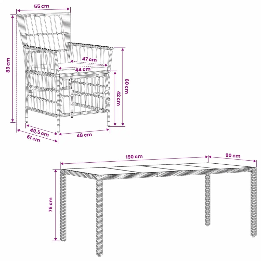 Set da pranzo per esterni 7 pz Grigio polyrattan 3448942