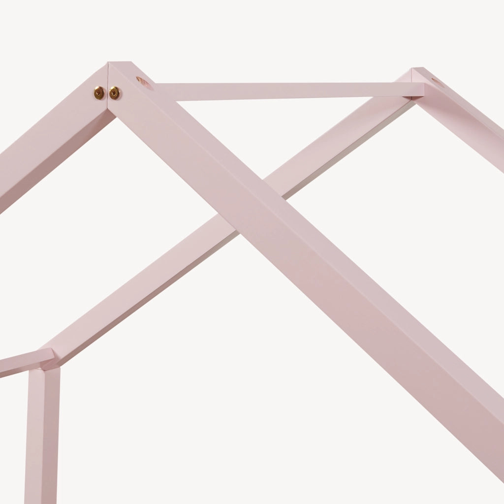 Letto per Cameretta Treviolo a Forma di Casetta in Stile Montessori 70x140 cm Rosa/Bianco [en.casa]