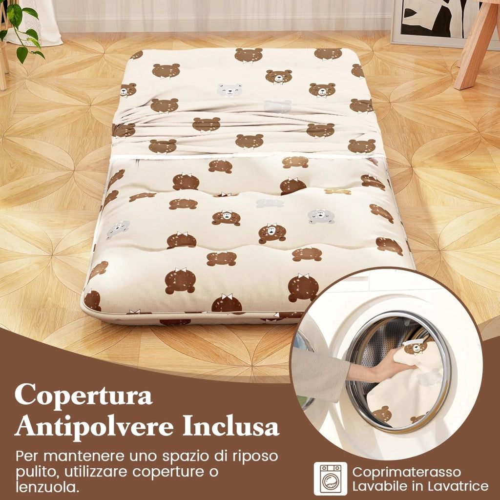 Materasso Futon Pieghevole, Materasso Portatile con Sacca da Trasporto per Camping, Materasso da Terra con Copertura Lavabile (200 x 90 cm, Marrone)