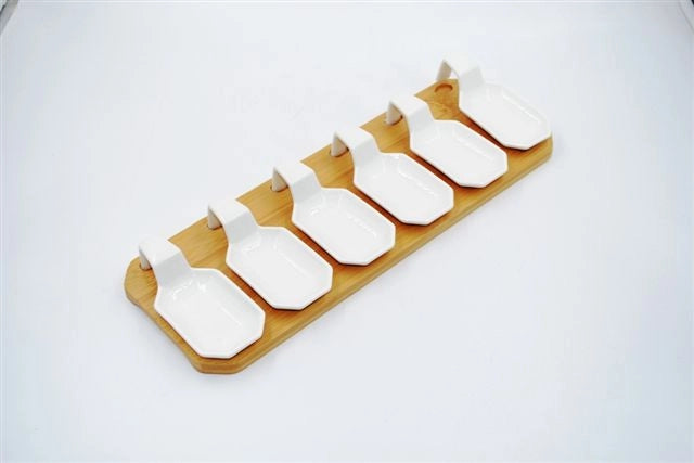 Vassoio in Legno con 6 Pezzi Ciotoline Antipastiera Antipasti in Ceramica