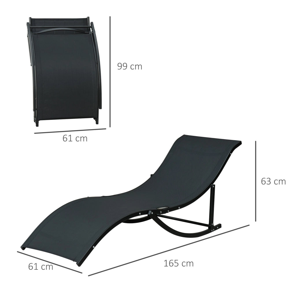 Set 2 Lettini Prendisole Pieghevoli 61x165x63 cm in Alluminio e Textilene Nero