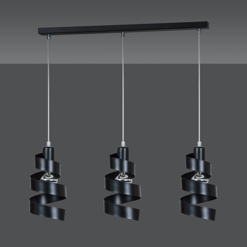 Lampadario Moderno 3 Luci Tristano In Acciaio Nero Con Fasce A Spirale