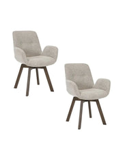 Set di 2 sedie design SORRANO girevoli a 360° in tessuto tweed taupe e piedi in rovere scuro