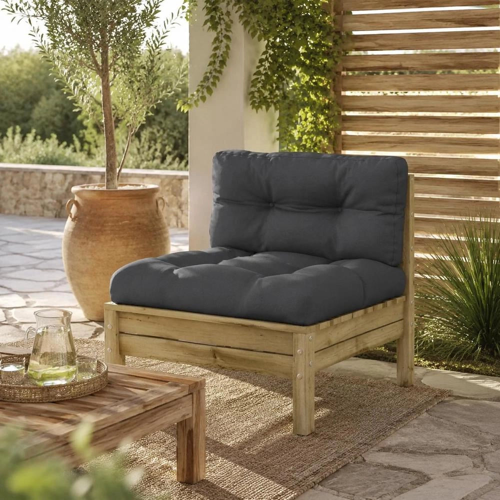 Garden Sofa Without Armrests With Cushions, Pine Wood