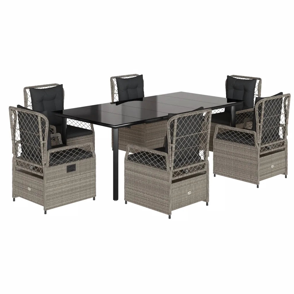 Set da Pranzo da Giardino 7 pz Cuscini Polyrattan Grigio Chiarocod mxl 117172