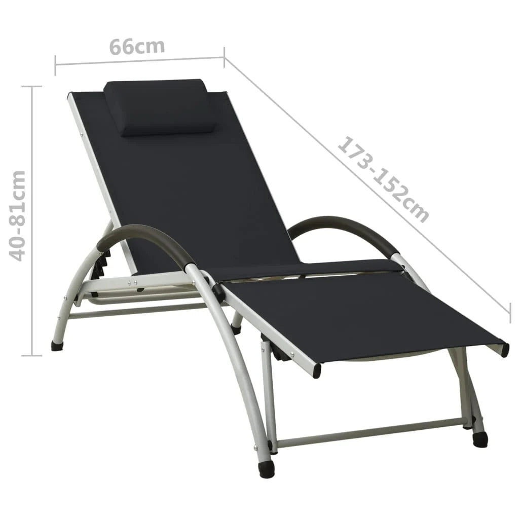 Lettino prendisole sedia a sdraio lettino prendisole letto da giardino mobili da esterno per patio con cuscino in textilene nero 02_0012563