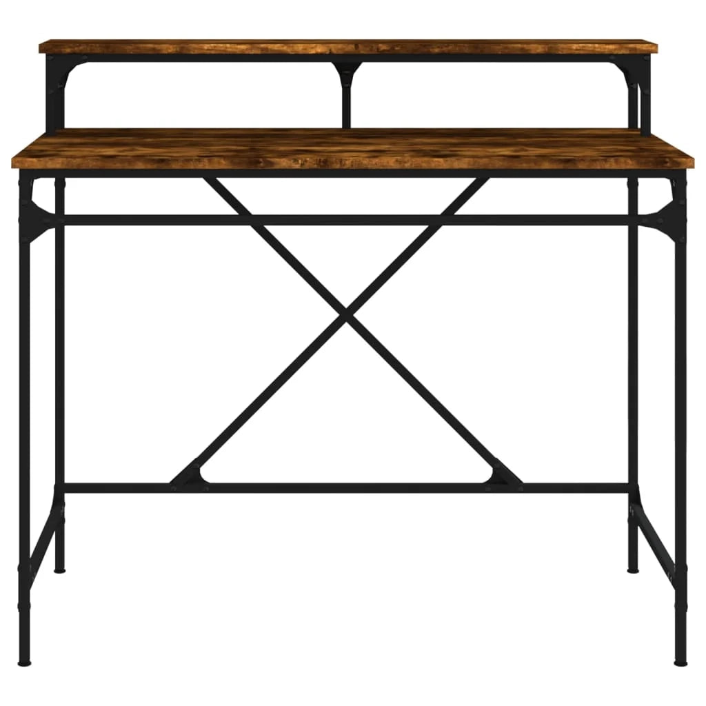 Scrivania da ufficio postazione di lavoro mobile per computer studio rovere affumicato 100 x 50 x 90 cm legno ingegnerizzato e ferro marrone 02_0023567