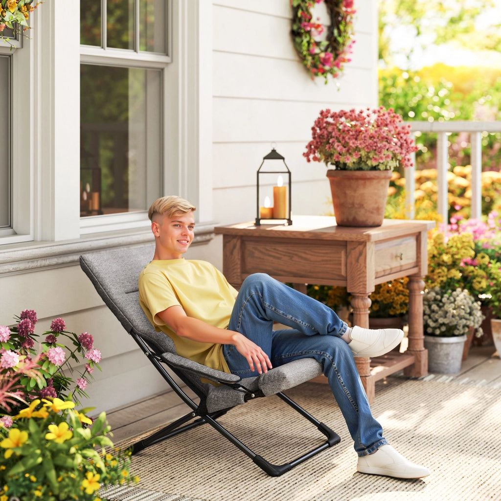 Sedia pieghevole da giardino con cuscino e braccioli ¨C zephmum ¨C grigio