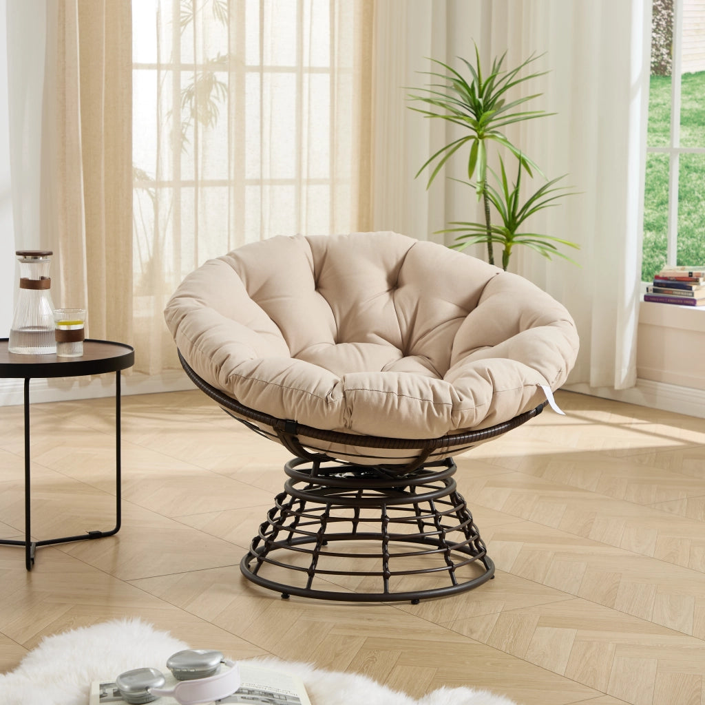 POLTRONA GIREVOLE ERGONOMICA Ø 92 x 67 cm in PE rattan Beige