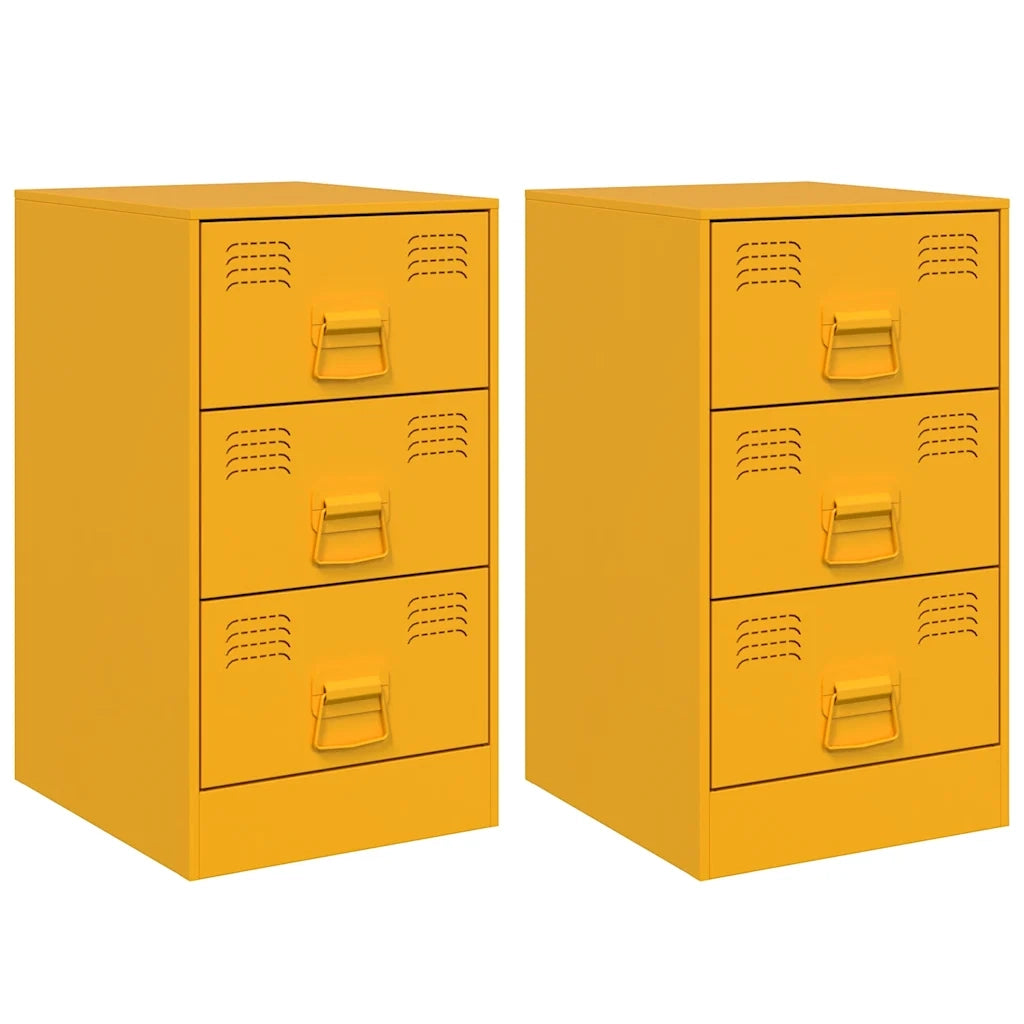 Comodini 2 pz-Set di 2 Tavolino da notte Giallo Senape 34,5x39x62 cm in Acciaio