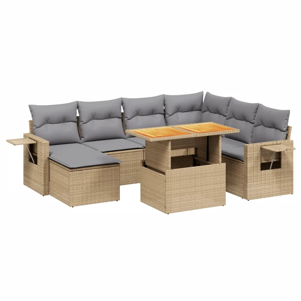 Set Divano da Giardino 8 pz con Cuscini Beige in Polyrattan