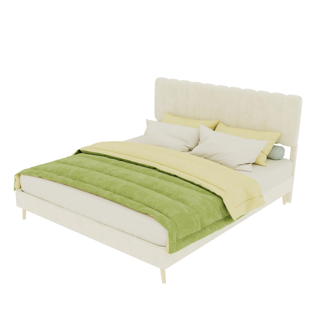Letto matrimoniale imbottito 160x200 cm in tessuto effetto velluto; beige