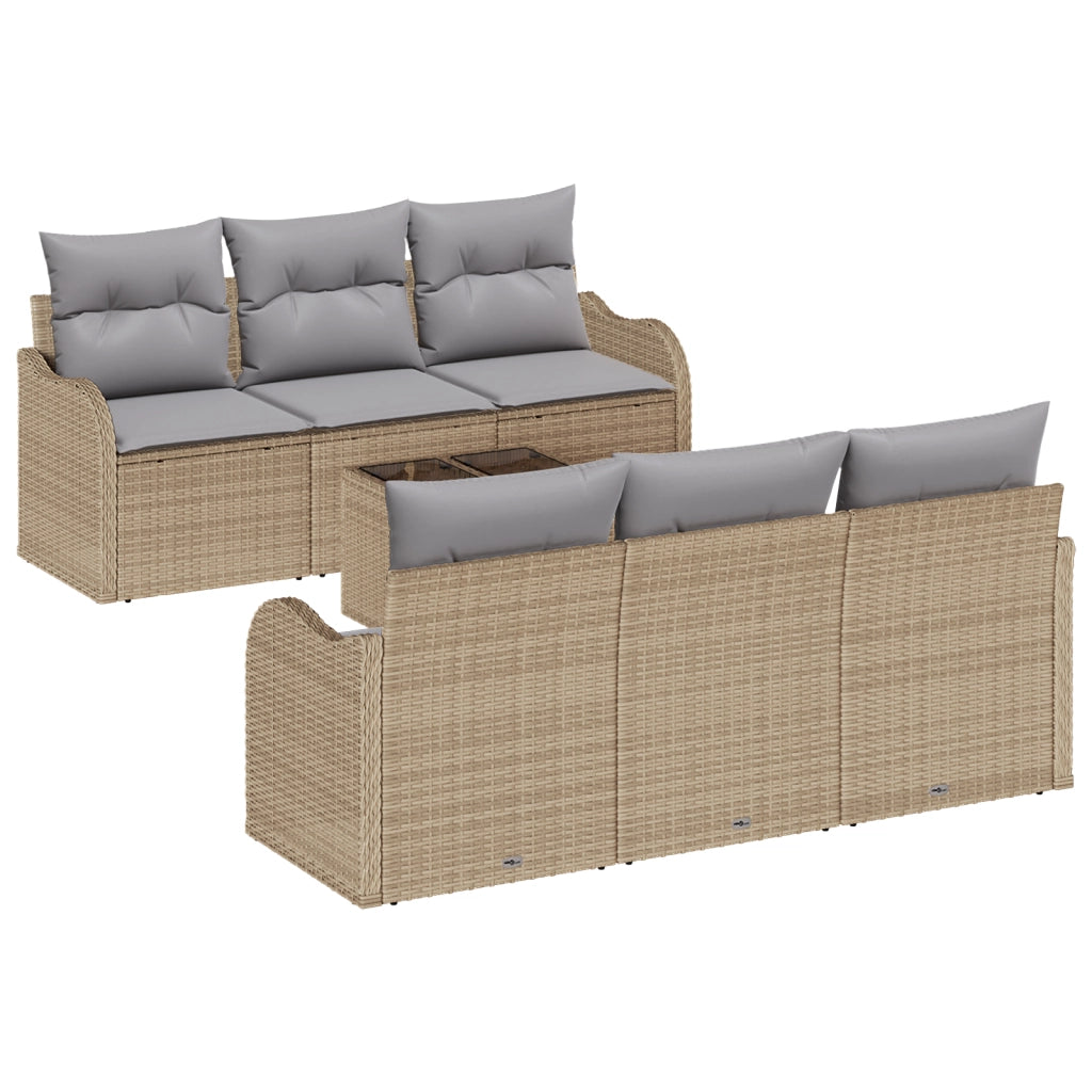 Set di Divano da Giardino da 7 pezzi con Cuscini Beige Polyrattan