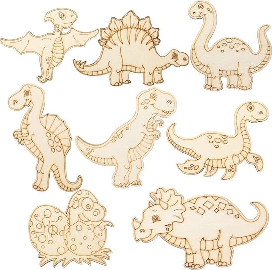 Set di Decorazioni in Legno di Dinosauri di Alta Qualità da 40 Pezzi - Decorazioni DIY per Natale e Compleanni - Ornamenti in Legno con Houtsnippers