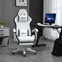 Sedia da Gaming con Altezza Regolabile e Schienale Reclinabile, 65x65x121-129 cm, Bianco e Nero