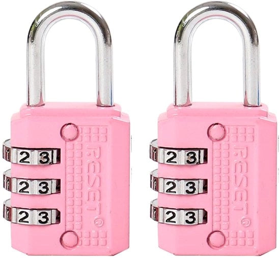 Combinazione a 3 cifre mini, slot combinato compatto per armadietti, cassetti, zaini, valigie, borse - ideale per viaggi, rosa, 2 pezzi