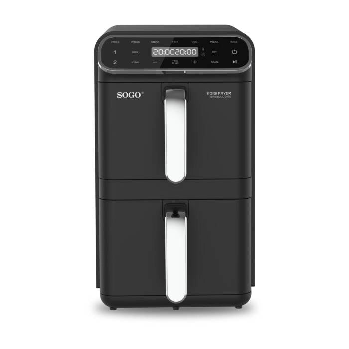 Friggitrice ad aria doppia 11L 1800W con 2 cestelli indipendenti 5,5L, display touch e temperatura fino a 230°C - Sogo
