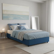 Letto matrimoniale Attilino, Letto contenitore con rivestimento in tessuto, Made in Italy, Apertura frontale, adatto per materasso cm 140x190, Blu