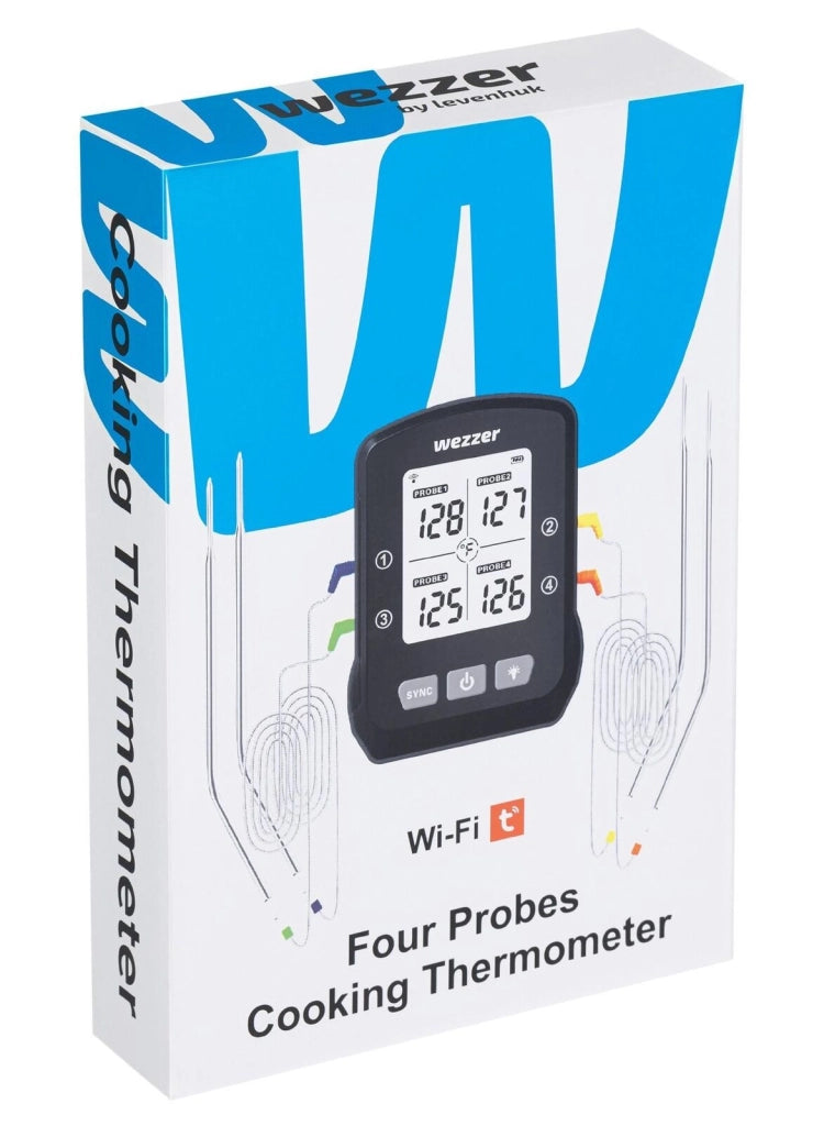 Levenhuk MT90 Wezzer Cook Termometro da Cucina Digitale con 4 Sonde 1 m e App Smart Life-Tuya Smart colore Nero