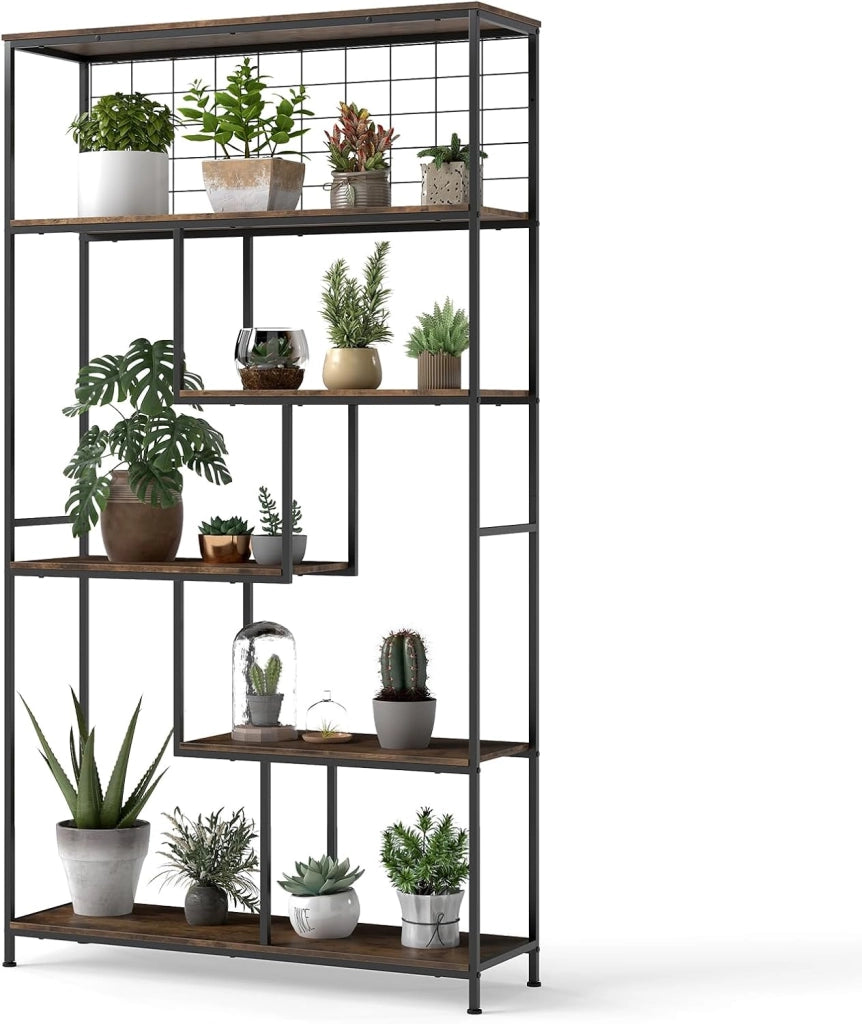 Scaffale Porta Piante a 6 Livelli, Portavasi da Interno con Rete Metallica, Scaffale Espositore Organizzatore per Soggiorno, Ufficio e Studio, 100 x 30 x 180 cm