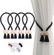 Magnetici cordoni per tende in cotone tessuto a mano - 4 pezzi - nero - robusti