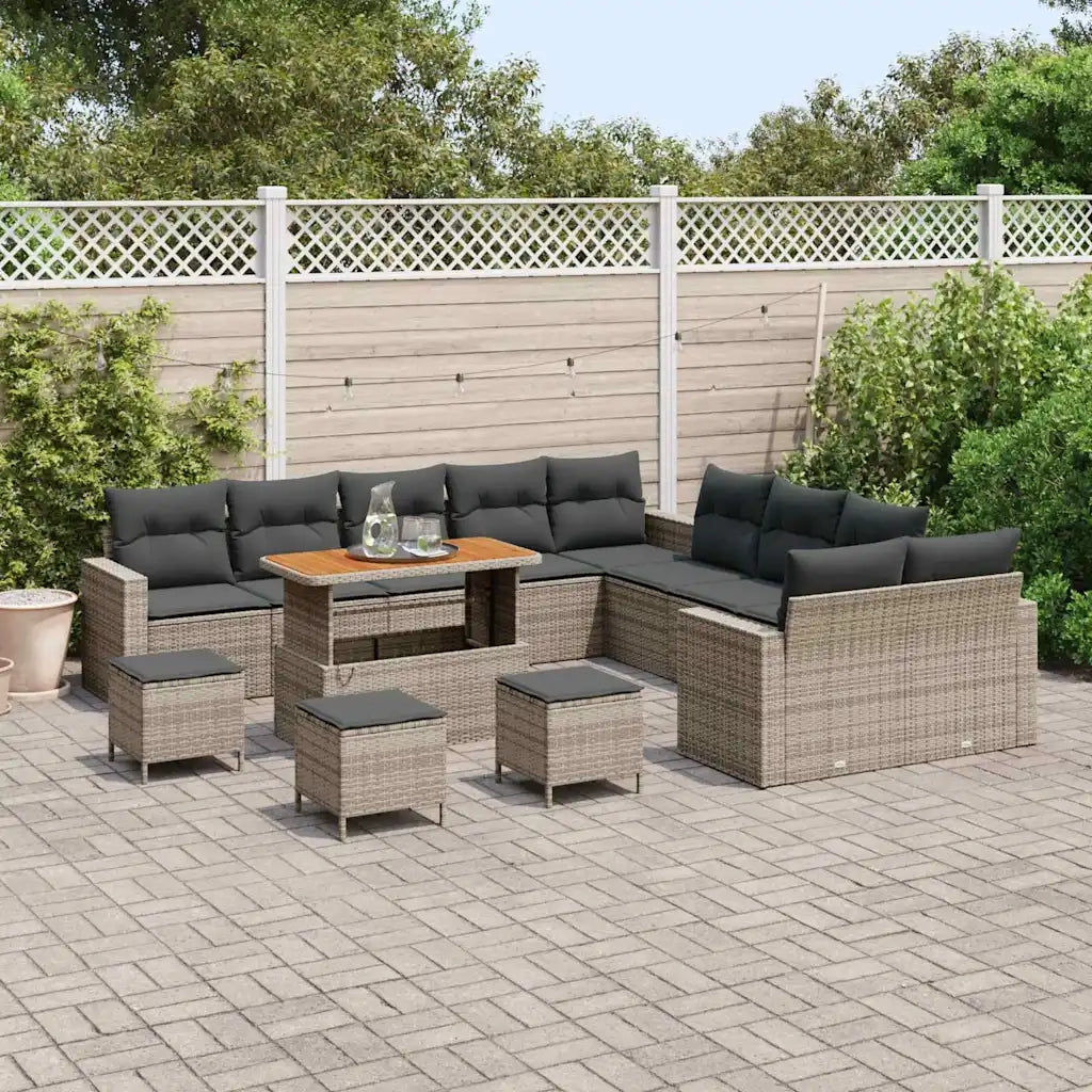 Set Divano da Giardino 14 pcs Grigio polyrattan
