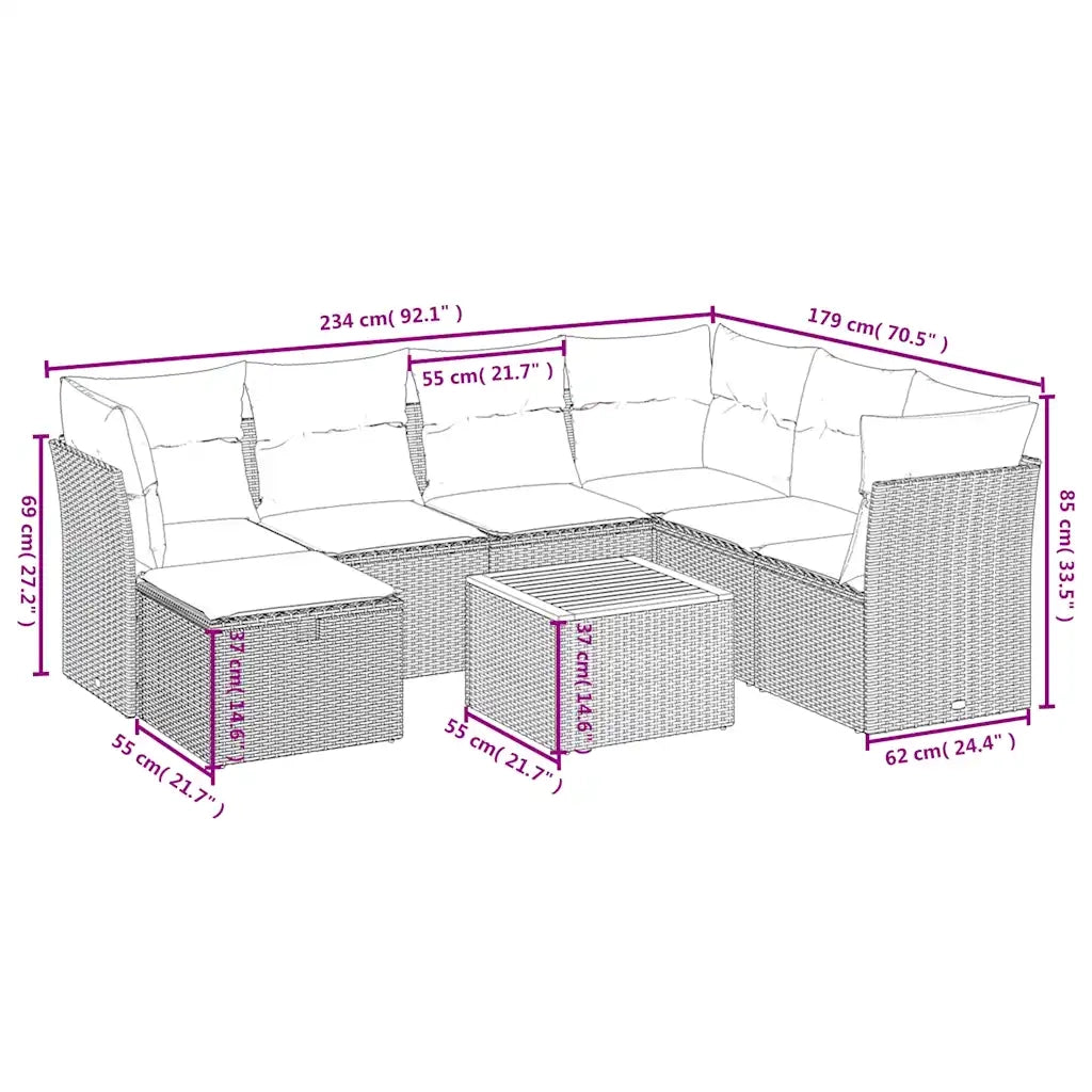 Set Divano da Giardino 8 pz con Cuscini Grigio in Polyrattan 3264742