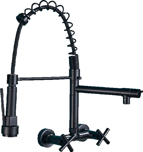 Björn |Rubinetto gastronomico a parete nero opaco|professionale da cucina in acciaio inox a due getti|Rubinetto doppio per lavello ristorante a parete