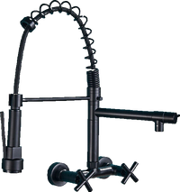 Björn |Rubinetto gastronomico a parete nero opaco|professionale da cucina in acciaio inox a due getti|Rubinetto doppio per lavello ristorante a parete