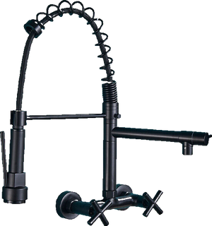 Björn |Rubinetto gastronomico a parete nero opaco|professionale da cucina in acciaio inox a due getti|Rubinetto doppio per lavello ristorante a parete