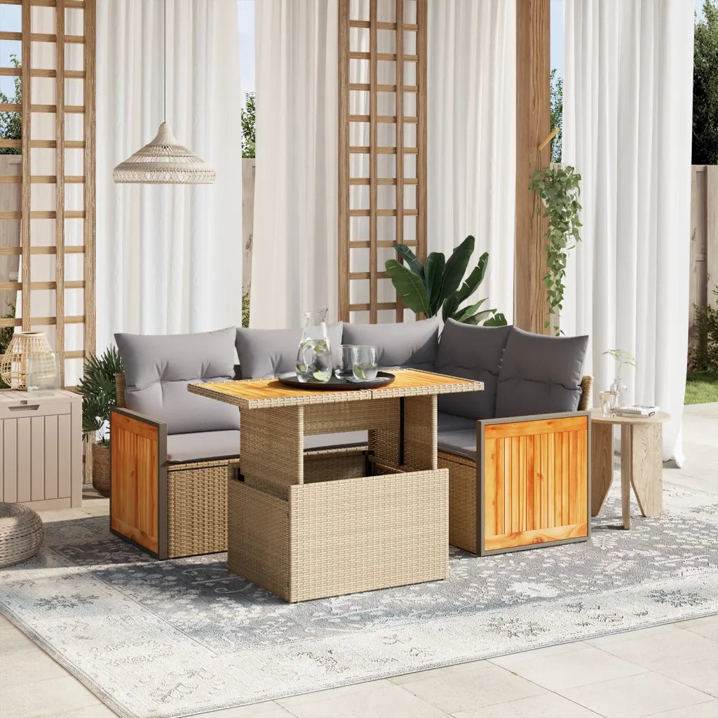 Set Divano da Giardino 5 pz con Cuscini Beige in Polyrattan 3273943