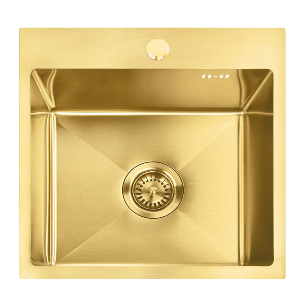 Lavello In Acciaio Con Set Di Accessori 3 Pz. Rea Leo 40 Brush Gold Accessori beige