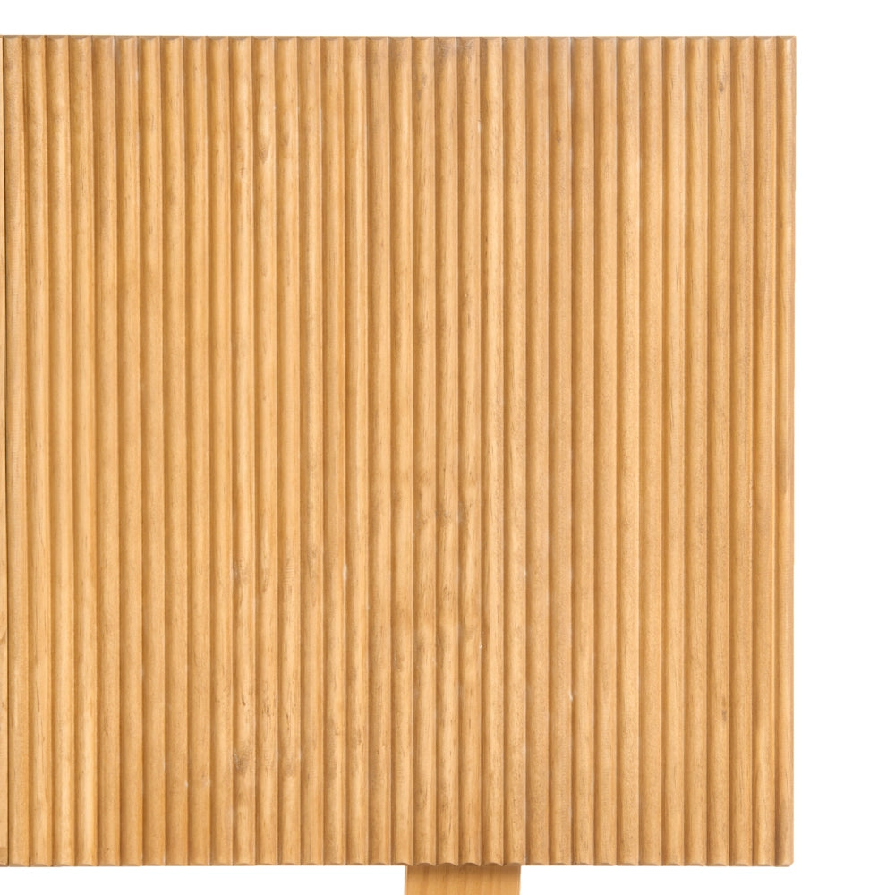 Letto matrimoniale in legno con base a doghe piane e testiera in legno marrone chiaro 140 x 200 cm stile scandinavo naturale