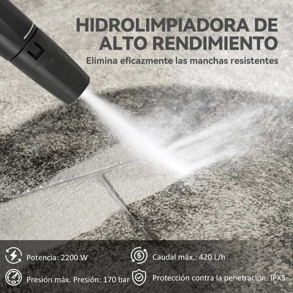 Idropulitrice ad Alta Pressione 2200W ¨C Xylo ¨C con Accessori, Angolo Regolabile e Arresto Automatico, 32x32x80 cm