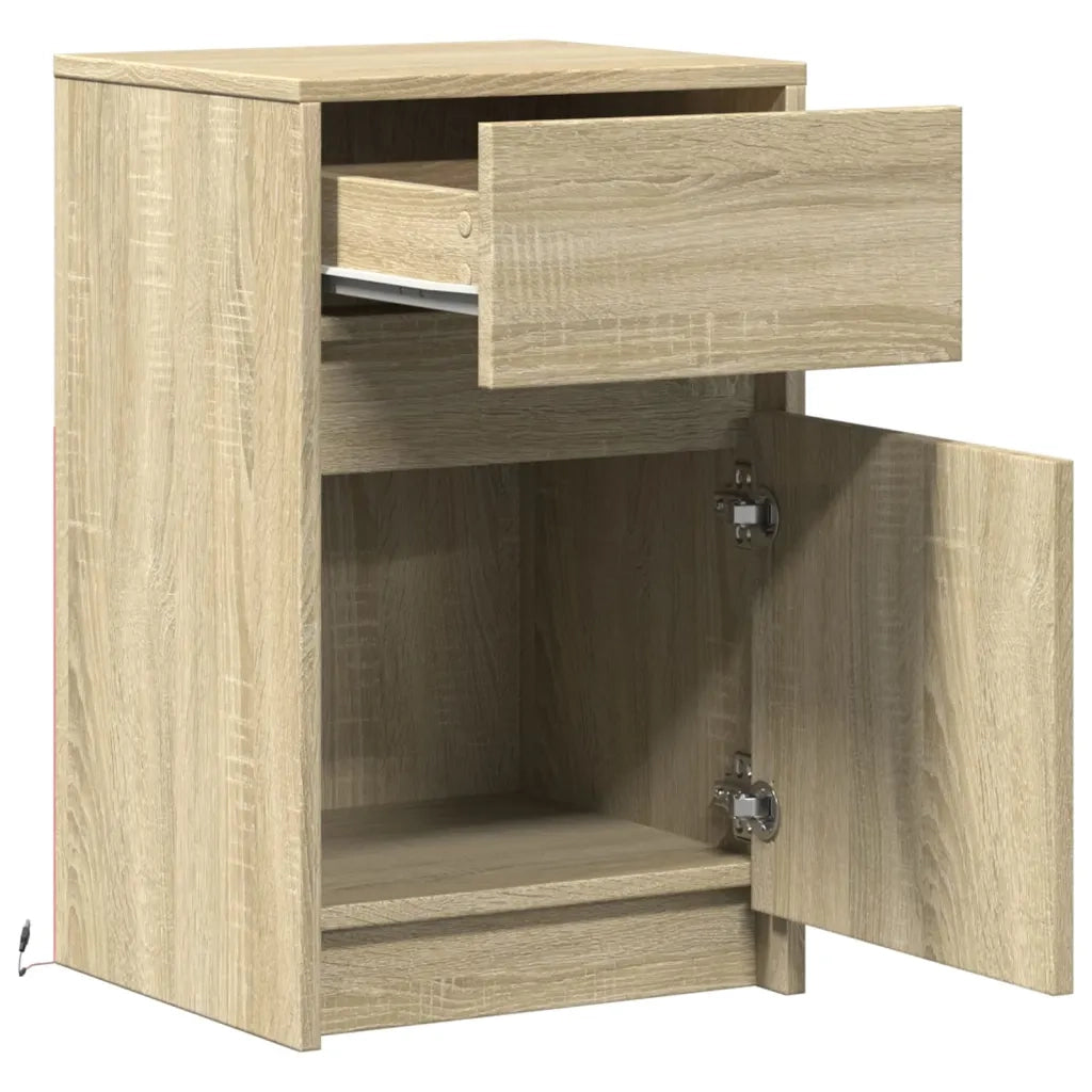 Comodino con Luci LED Rovere Sonoma in Legno Multistrato