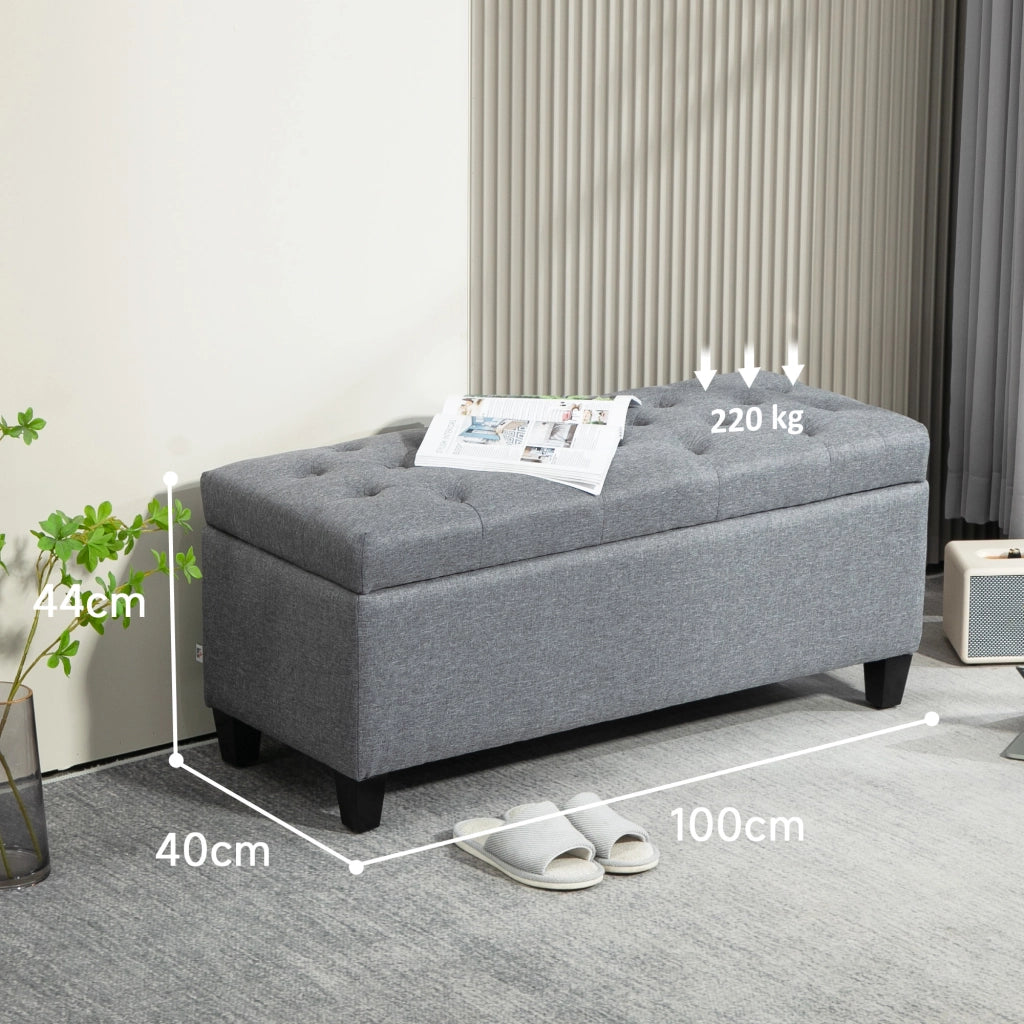 Panca contenitore imbottita con vano portaoggetti per ingresso e camera in poliestere grigio chiaro 100 × 40 × 44 cm