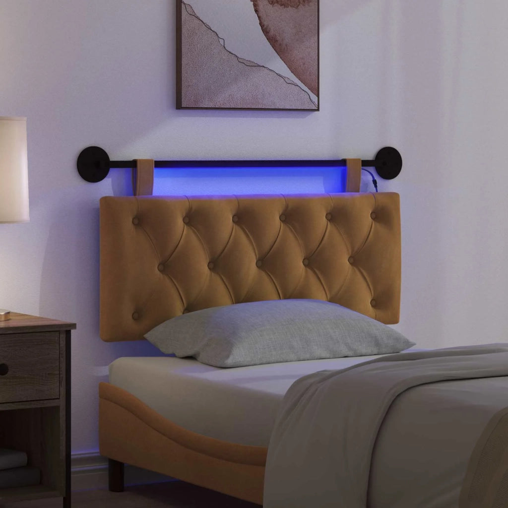 Testiera sospesa Con luce LED Marrone Velluto