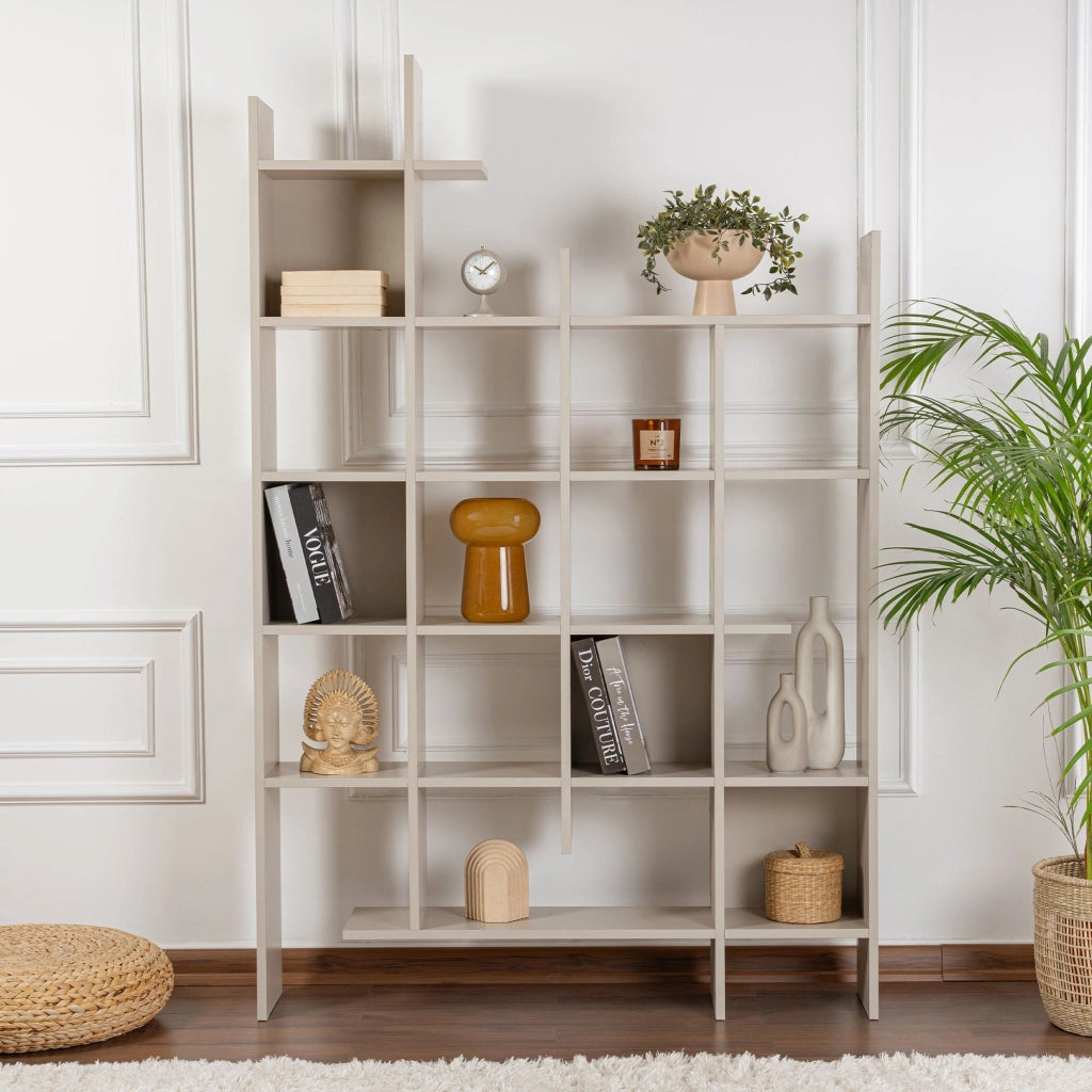 Libreria in legno "Manco" - 122 x 25 x 188 cm - Pietra arenaria