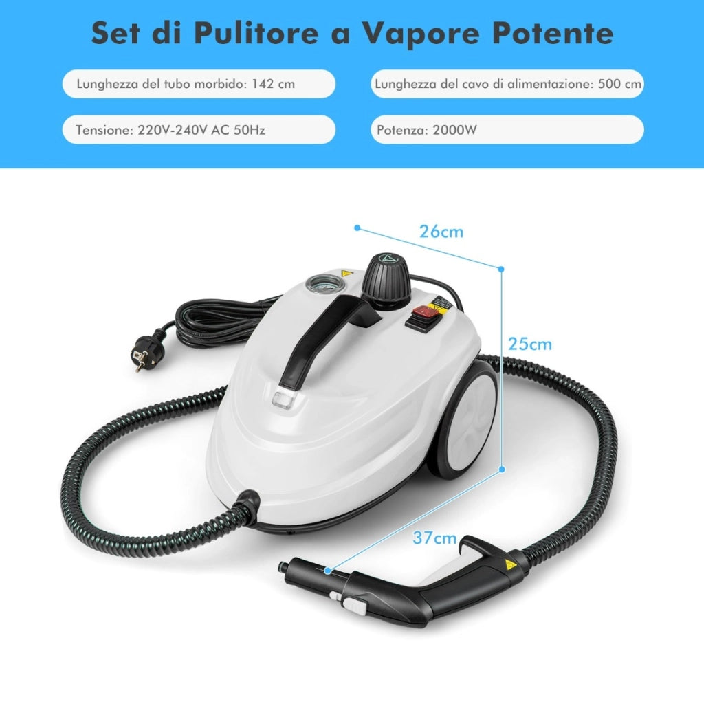 Macchina per pulizia a vapore ad alta pressione 2000W con 15 accessori-Pulitore a vapore finestre pavimenti Bianco