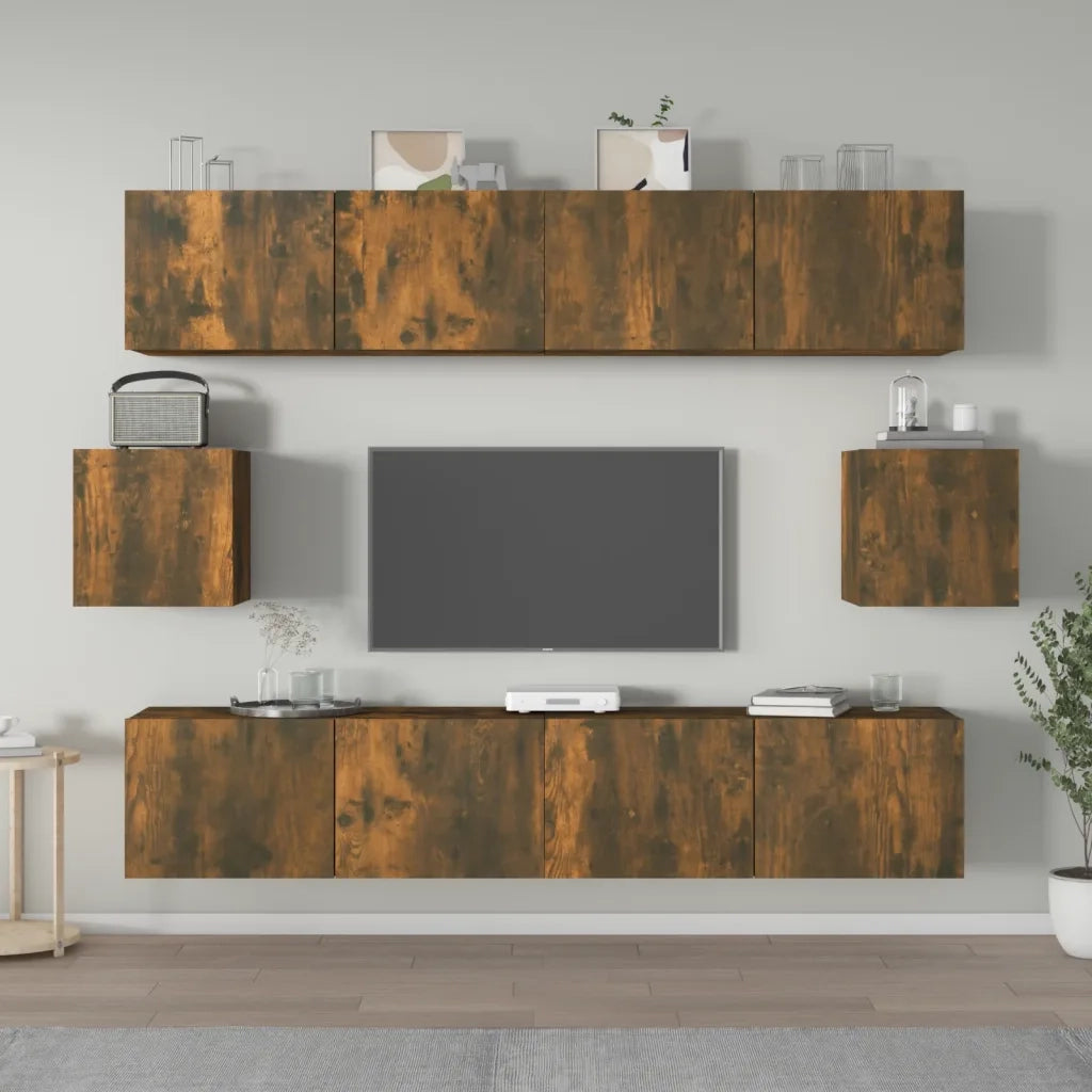Set di Mobili Porta TV 6 pz Rovere Fumo in Legno Multistrato 3114363