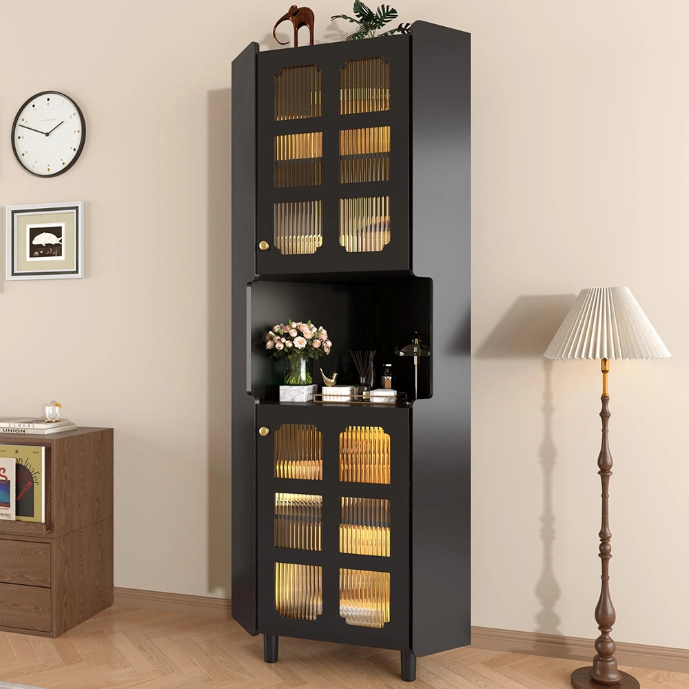 Armadio d'angolo nero con illuminazione LED - Xylo - Multifunzionale per soggiorno, bagno, camera
