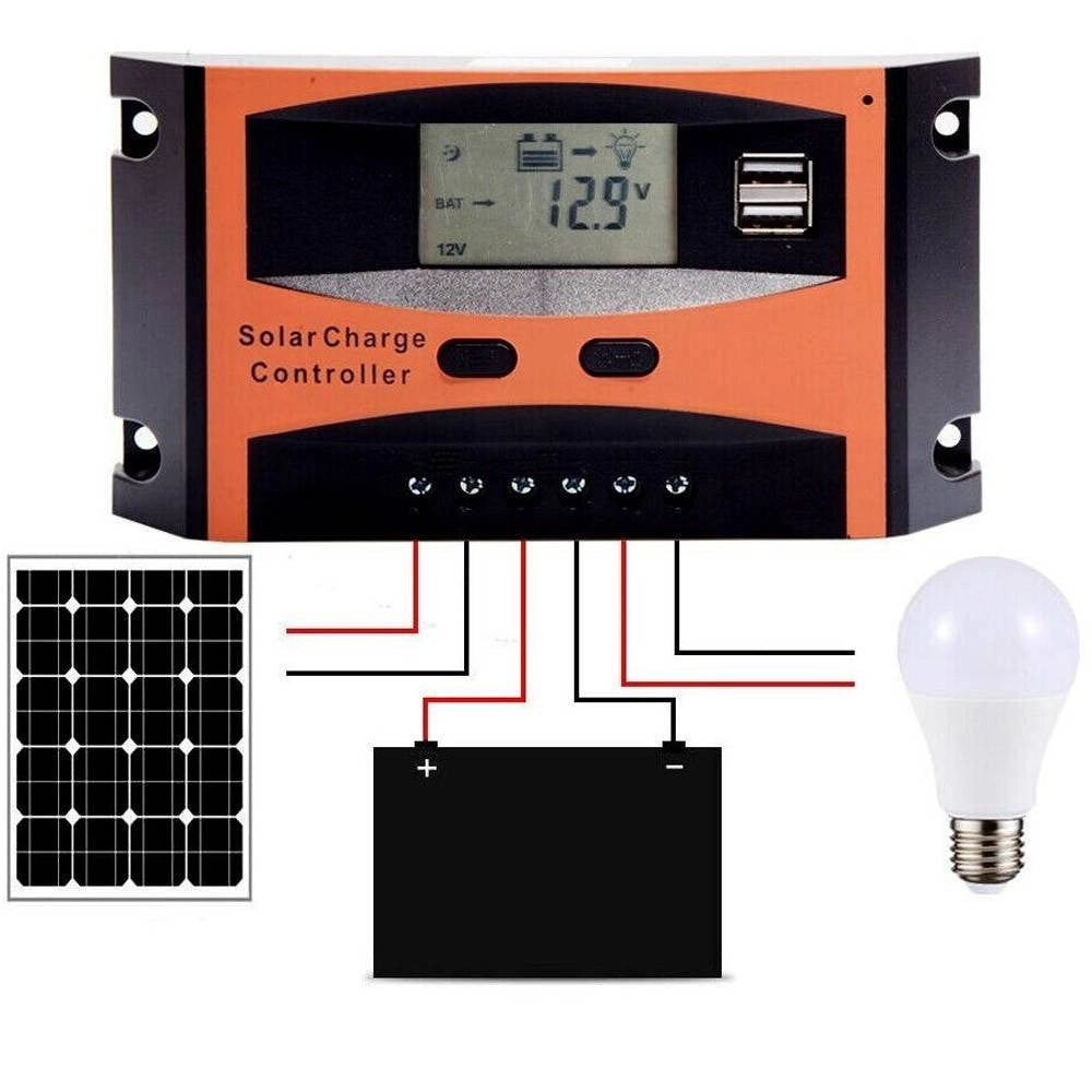 Trade Shop - Regolatore Di Carica 30a Per Pannello Solare 12/24v Display Lcd Usb Art. Ld2430c -