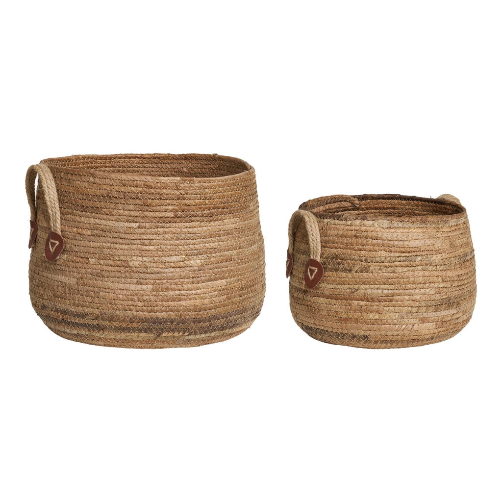 Set di 2 Cesti Portaoggetti Aosta, Marrone, Foglie di Banano, 30,5x30,5x21,5 cm