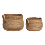Set di 2 Cesti Portaoggetti Aosta, Marrone, Foglie di Banano, 30,5x30,5x21,5 cm