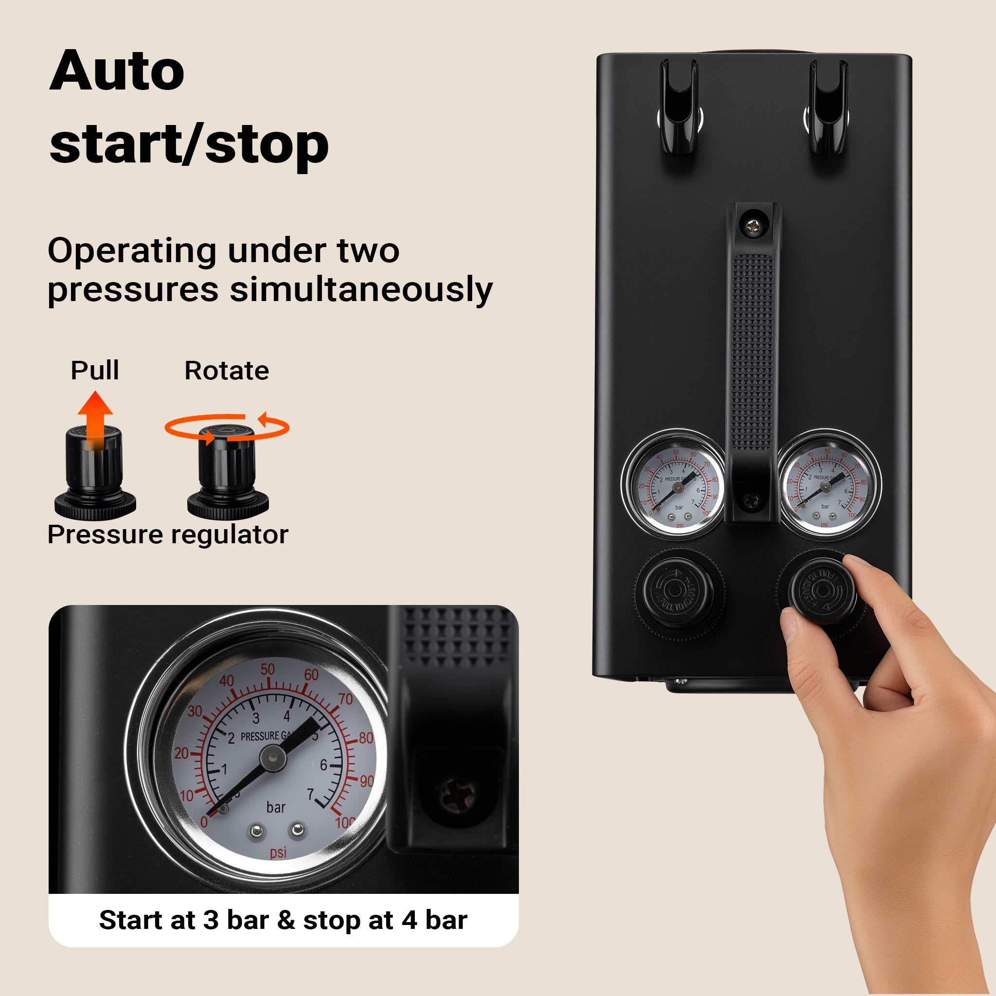 Compressore aerografo AS18TA 1/6 CV, compressore ad aria con portata d'aria compressa 20-23 l/min, 2 attacchi per pistola aerografo, manometro, per modellismo, decorazione unghie