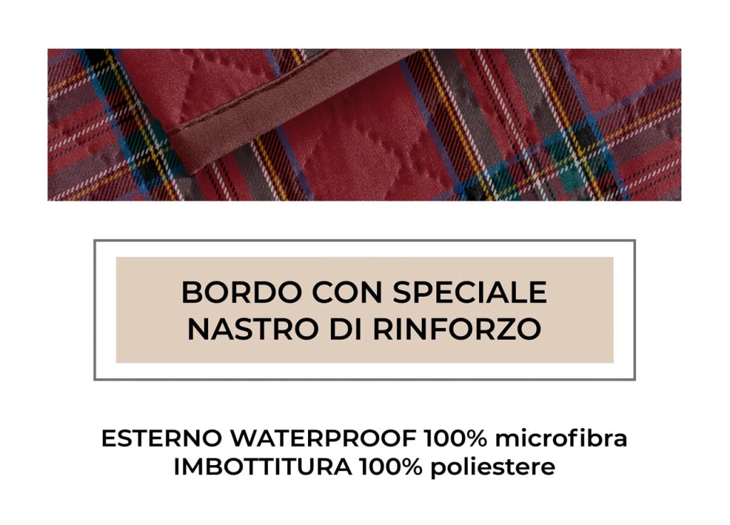 Copridivano Con Penisola Antimacchia Trapuntato Modello Perth Scozzese Rosso - 190cm - Perth