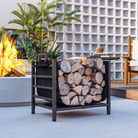 Portalegna da Esterno e Interno 49x34x44 cm in Acciaio con Borsa di Trasporto in Tessuto Oxford 600D Nero