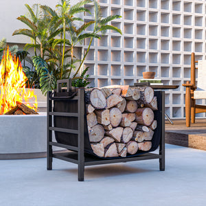 Portalegna da Esterno e Interno 49x34x44 cm in Acciaio con Borsa di Trasporto in Tessuto Oxford 600D Nero