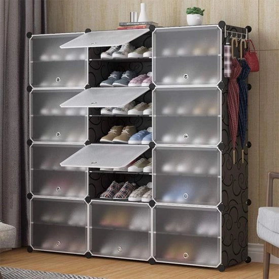 Cassettiere Modulare - Organizzazione dello Spazio - Grande Capacità - 8 Livelli 12 Porte - Nero